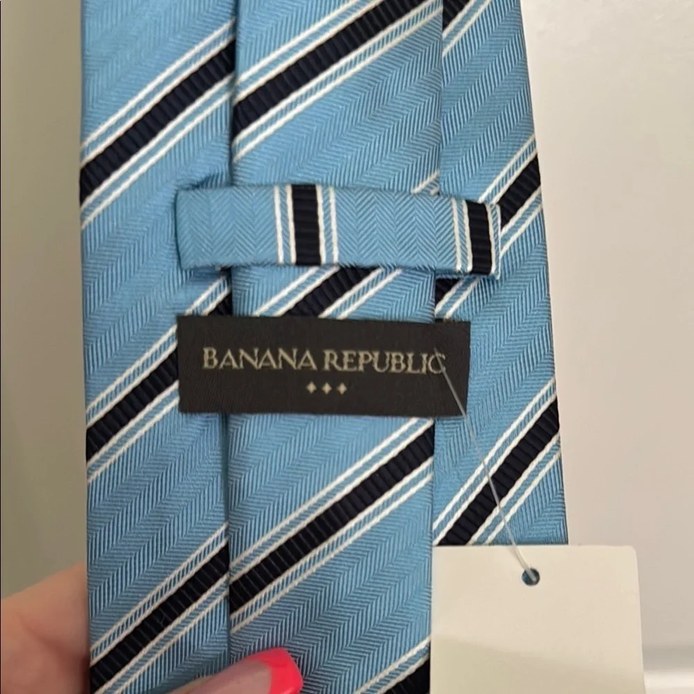 Banana Republic Blue and Black Striped Silk Tie